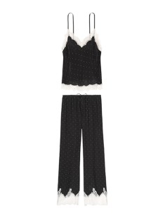 Піжама Victoria's Secret Long Black Cami Set White Lace