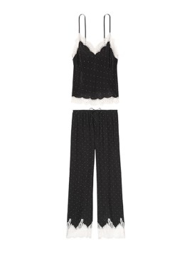 Пижама Victoria’s Secret Long Black Cami Set White Lace