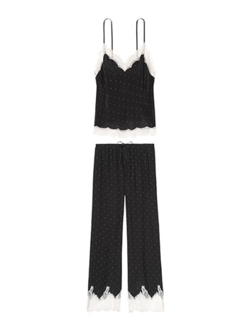 Піжама Victoria's Secret Long Black Cami Set White Lace