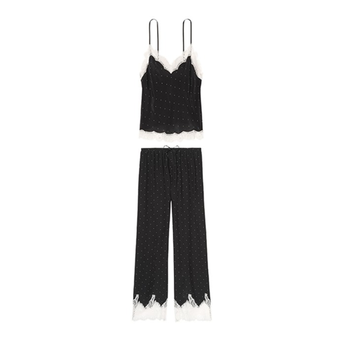 Піжама Victoria's Secret Long Black Cami Set White Lace