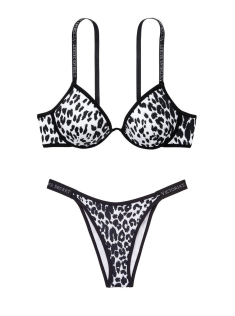 Купальник VS Logo Classic Strap Push-up White Leopard print