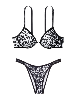 Купальник VS Logo Classic Strap Push-up White Leopard print