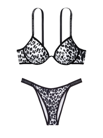 Купальник VS Logo Classic Strap Push-up White Leopard print