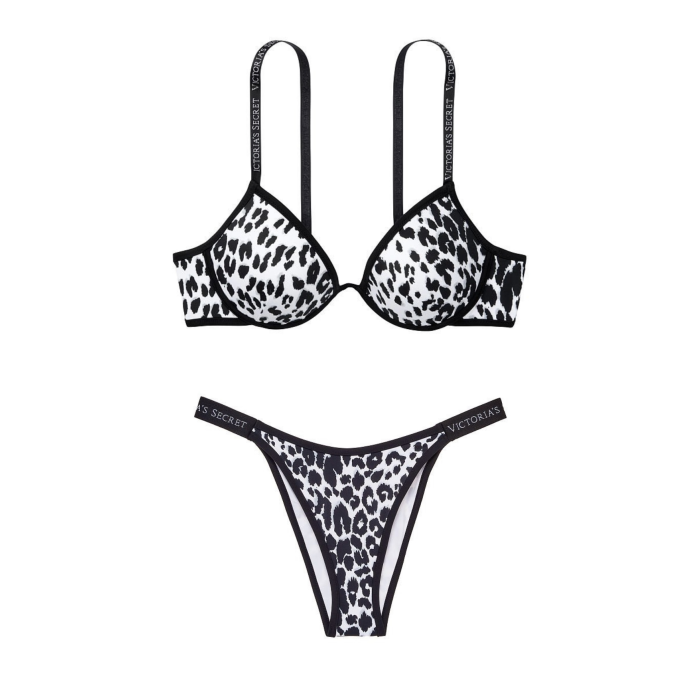Купальник VS Logo Classic Strap Push-up White Leopard print