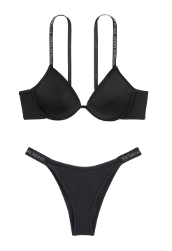 Купальник VS Logo Classic Strap Push-up Black top &amp; Brazilian bottom
