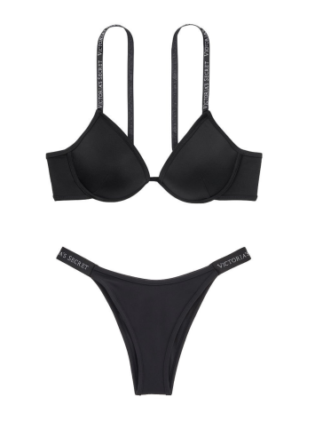 Купальник VS Logo Classic Strap Push-up Black top &amp; Brazilian bottom