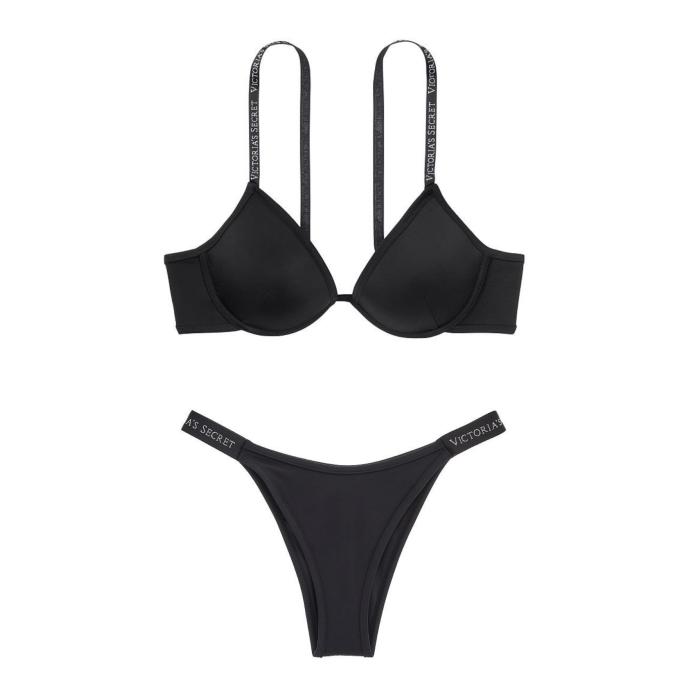 Купальник VS Logo Classic Strap Push-up Black top & Brazilian bottom