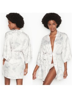 Халат Victoria's Secret The Satin White Kimono print Stars