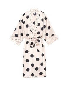 Халат Victoria's Secret Satin White Kimono print Black Dot