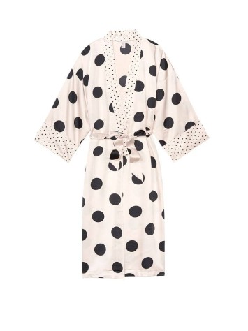 Халат Victoria's Secret Satin White Kimono print Black Dot