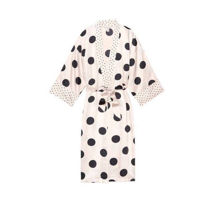 Халат Victoria's Secret Satin White Kimono print Black Dot
