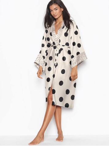 Халат Victoria's Secret Satin White Kimono print Black Dot
