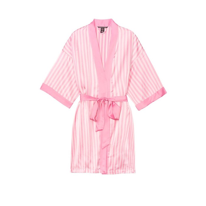 Сатиновий халат Вікторія Сікрет Flounce Satin Robe Pink Stripes