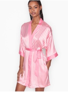 Сатиновий халат Вікторія Сікрет Flounce Satin Robe Pink Stripes