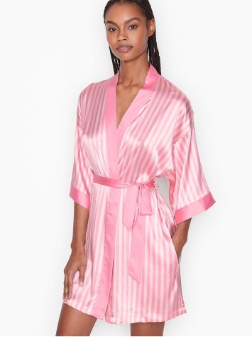 Сатиновий халат Вікторія Сікрет Flounce Satin Robe Pink Stripes