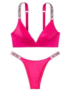 Комплект білизни зі стразами VS Embellished Straps V-WIRE Long Line Fuchsia Bralette