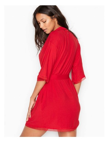 Халат Victoria's Secret червоний supersoft lace trim robe