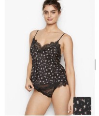Піжама Victoria&#39;s Secret Long Cami Set Black Lace &amp; Flower print