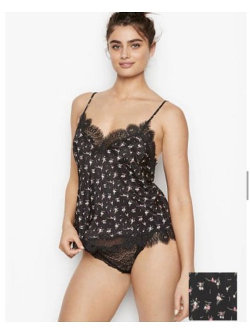 Піжама Victoria's Secret Long Cami Set Black Lace &amp; Flower print