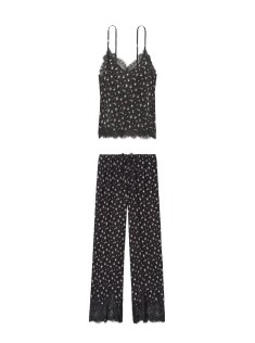 Піжама Victoria&#39;s Secret Long Cami Set Black Lace &amp; Flower print
