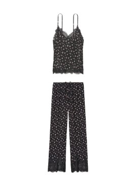 Піжама Victoria&#39;s Secret Long Cami Set Black Lace &amp; Flower print