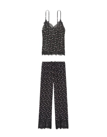 Піжама Victoria&#39;s Secret Long Cami Set Black Lace &amp; Flower print