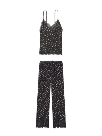 Піжама Victoria's Secret Long Cami Set Black Lace &amp; Flower print