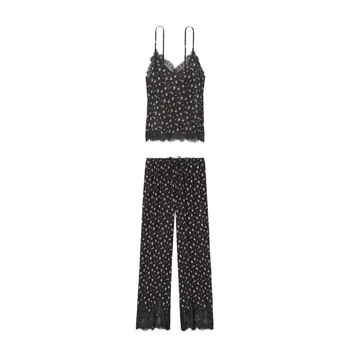 Піжама Victoria's Secret Long Cami Set Black Lace &amp; Flower print