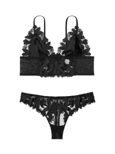 Комплект білизни Вікторія Сікрет Unlined Floral Embroidered Long Line Bralette &amp; Thong panty