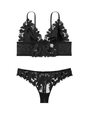 Комплект білизни Вікторія Сікрет Unlined Floral Embroidered Long Line Bralette &amp; Thong panty