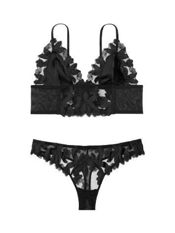Комплект білизни Вікторія Сікрет Unlined Floral Embroidered Long Line Bralette &amp; Thong panty