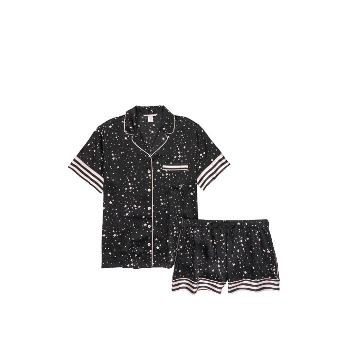 Сатинова піжама VS Satin Short Pj Set print Black stars