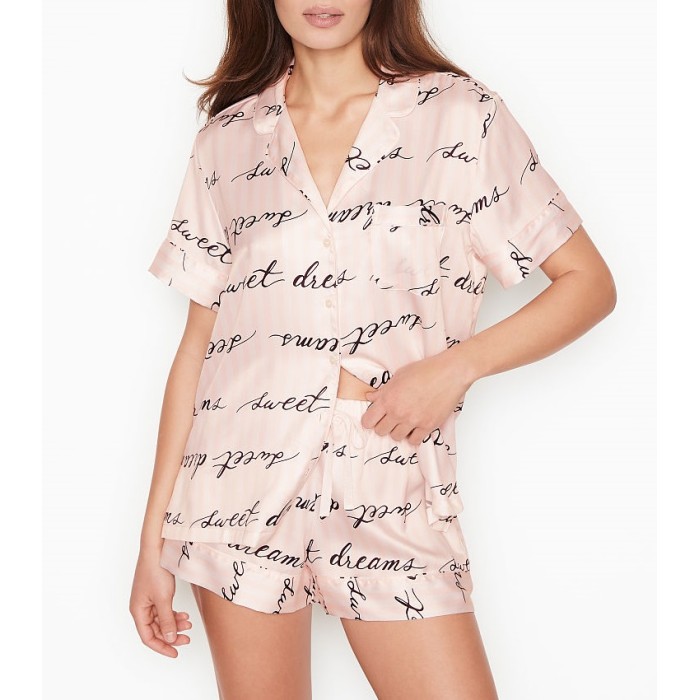 Сатинова піжама VS Satin Short Pj Set Signature Stripe Dream print