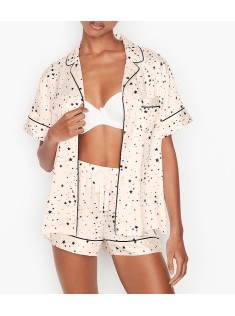 Сатинова піжама VS Satin Short White Pj Set print stars