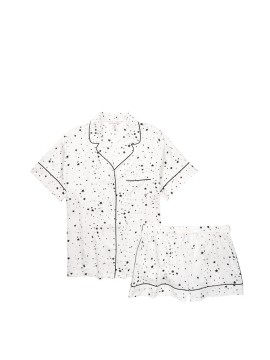 Сатиновая пижама VS Satin Short White Pj Set print stars