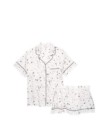 Сатинова піжама VS Satin Short White Pj Set print stars