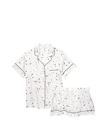 Сатинова піжама VS Satin Short White Pj Set print stars