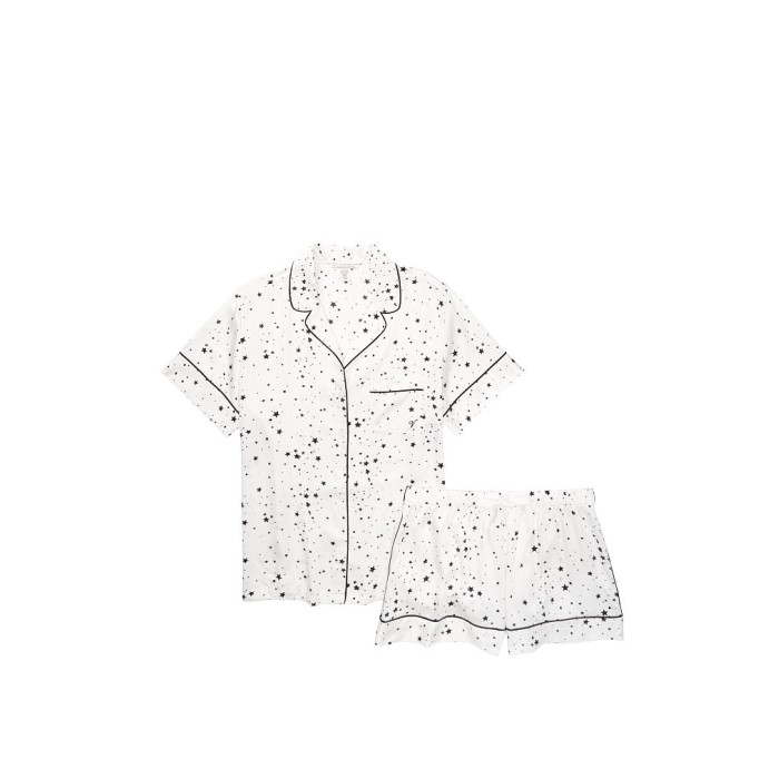 Сатинова піжама VS Satin Short White Pj Set print stars