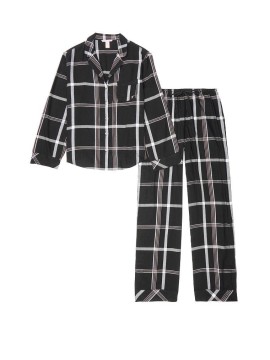 Піжама Victoria's Secret Flannel Long PJ Set Black Big Plaid