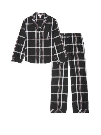 Піжама Victoria's Secret Flannel Long PJ Set Black Big Plaid