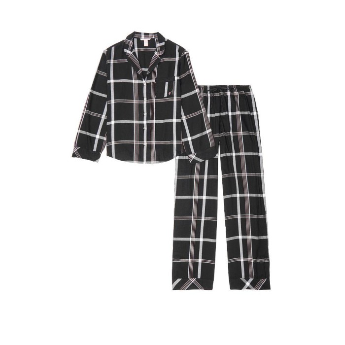 Пижама Victoria’s Secret Flannel Long PJ Set Black Big Plaid