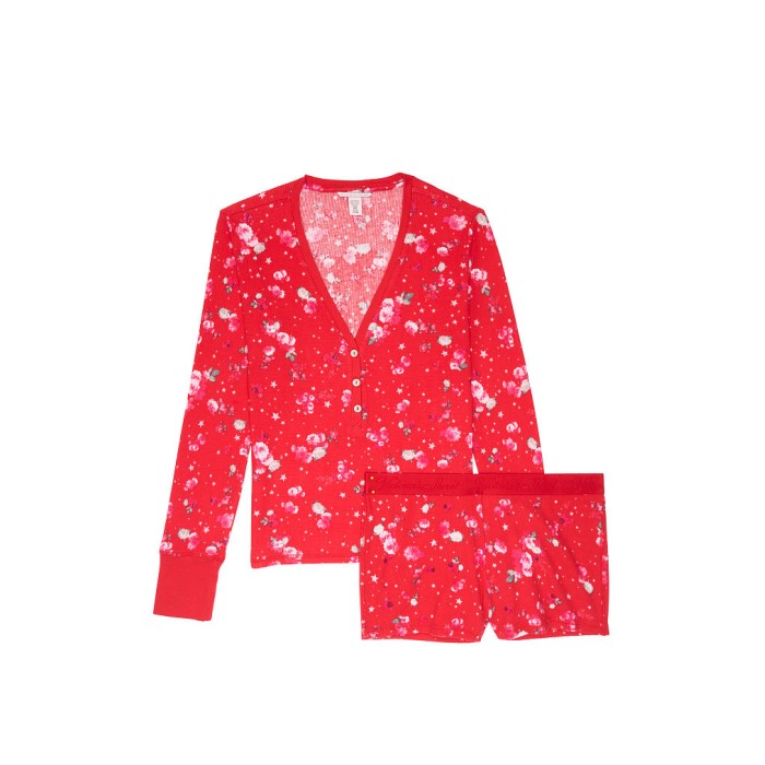 Піжама Victoria's Secret Thermal PJ Set Red print Flowers