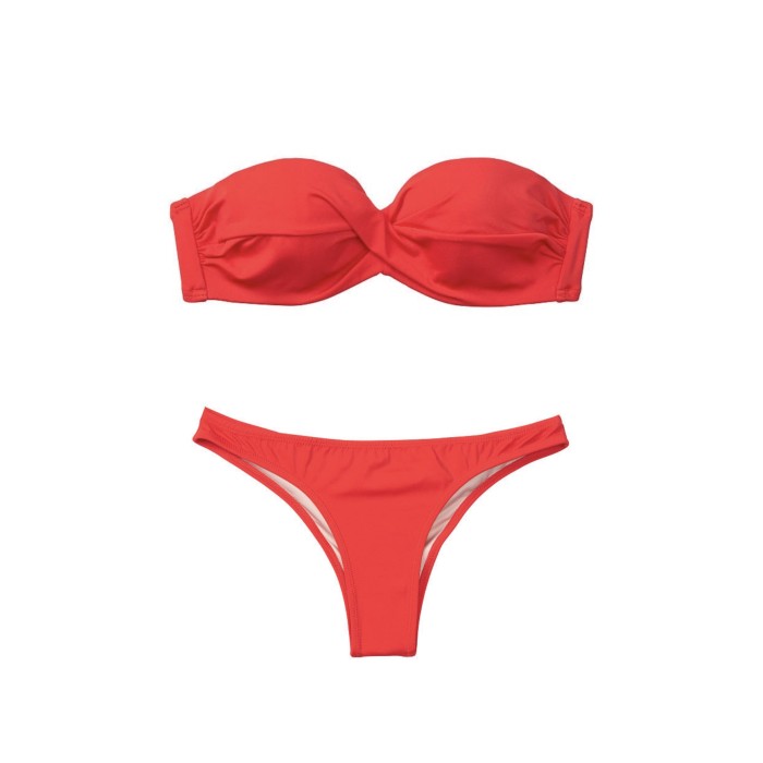 Купальник бандо с пушап Виктория Сикрет Bandeau Top Cheeky Red