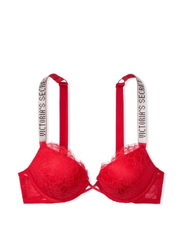Комплект білизни Victoria's Secret Very Sexy Embellished Strap Bombshell Push-up Bra Lipstick in Lace