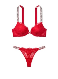 Комплект білизни Victoria's Secret Very Sexy Embellished Strap Bombshell Push-up Bra Lipstick in Lace