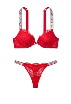 Комплект білизни Victoria's Secret Very Sexy Embellished Strap Bombshell Push-up Bra Lipstick in Lace