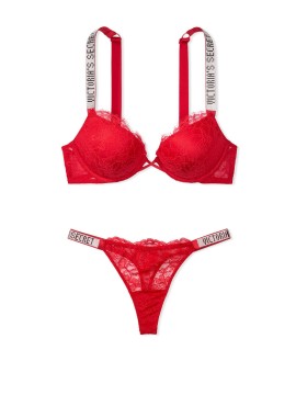 Комплект белья Victoria’s Secret Very Sexy Embellished Strap Bombshell Push-up Bra Lipstick in Lace