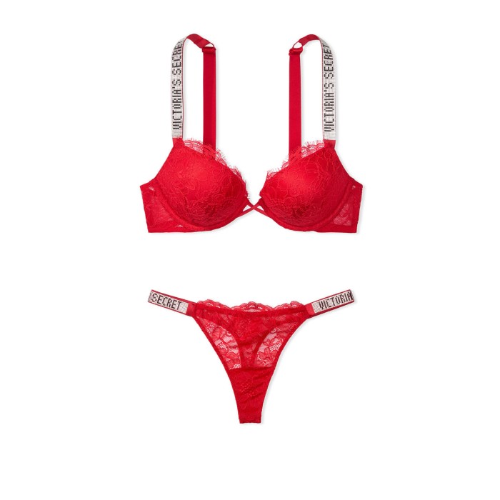 Комплект білизни Victoria's Secret Very Sexy Embellished Strap Bombshell Push-up Bra Lipstick in Lace