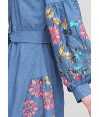 Джинсовое платье на запах Zephyros с вышивкой полевые цветы