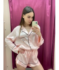 Сатинова піжама в рожеву смужку Victoria's Secret The Satin Short PJ Set